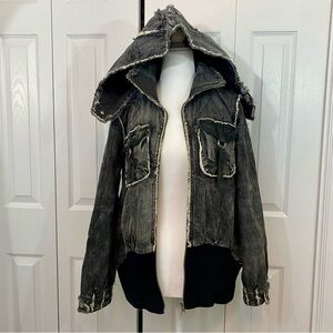 Vintage Rare Raw Seam Grey Denim Bomber Style Jacket
